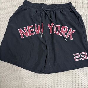 SHEIN Black Athletic Shorts with Red New York Print